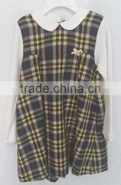 2016 cute baby girls grid long sleeve dress for Autumn