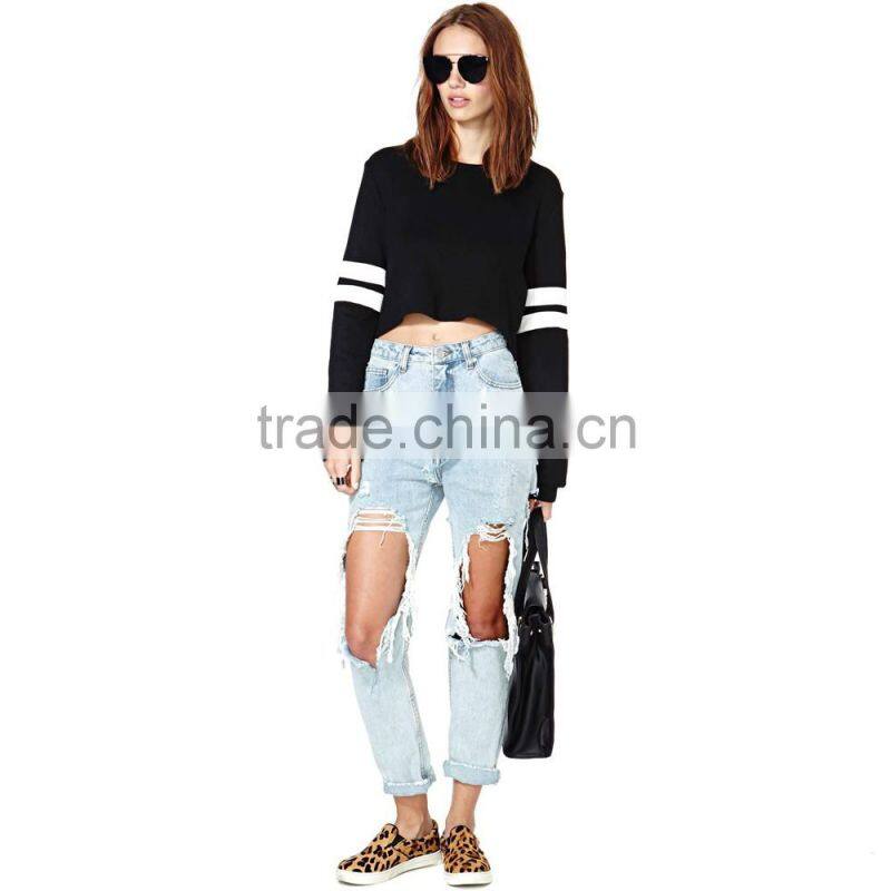 New hip hop Women Crop Tops Patchwork Long Sleeve Casual Loose Pullover bomber Sweatshirt