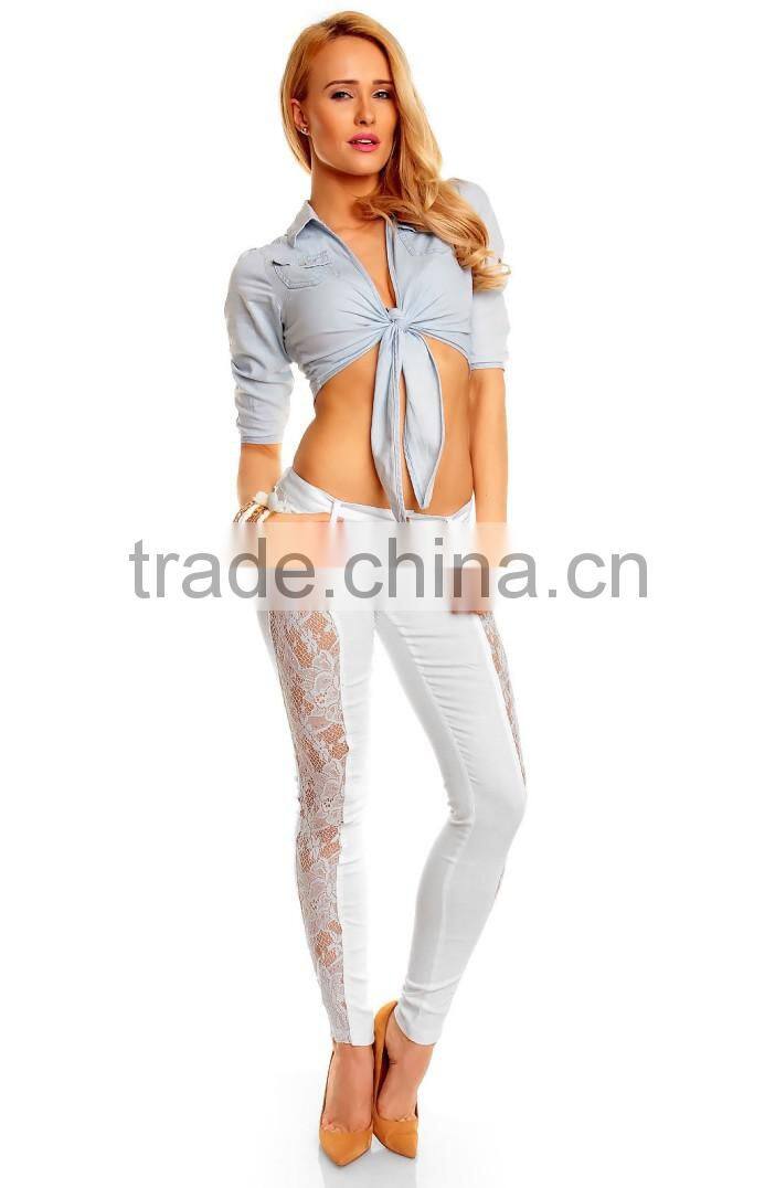 2016 women pants Ladies Casual blue with waist-length Ripped distressed skinny female jeans