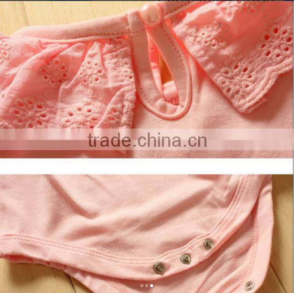 Infant Plain White Bodysuit Girls Lace Sleeve Collar Romper Boutique Baby Cotton Handmade Clothes