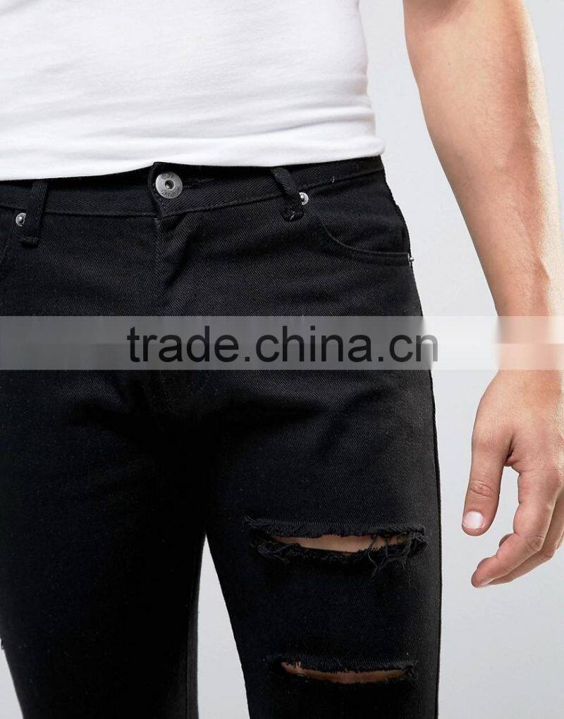 2016 Mens Stretch Skinny Jeans Distressed Denim Jeans In Black