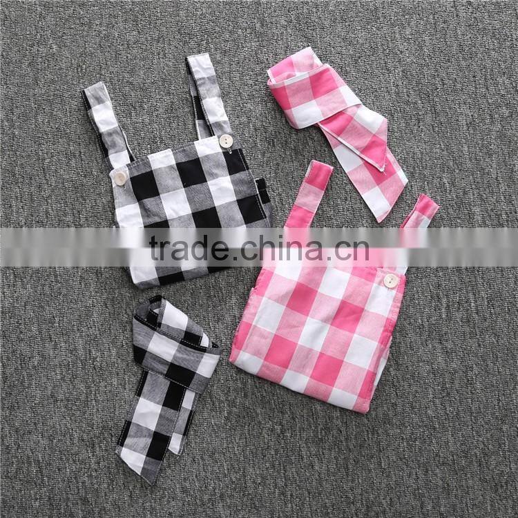 Pink and Black Check Baby Girl Designer Rompers with Headband