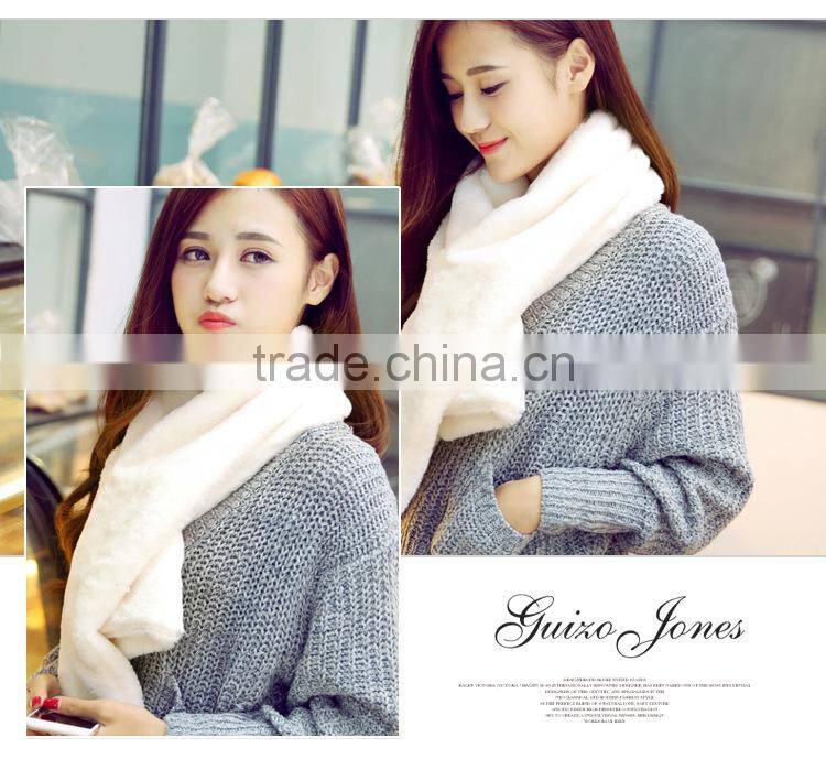 Super quality New Winter Fashion Women Scarf Faux Rabbit Fur Plush Warm Scarf Lady Solid Color Scarves