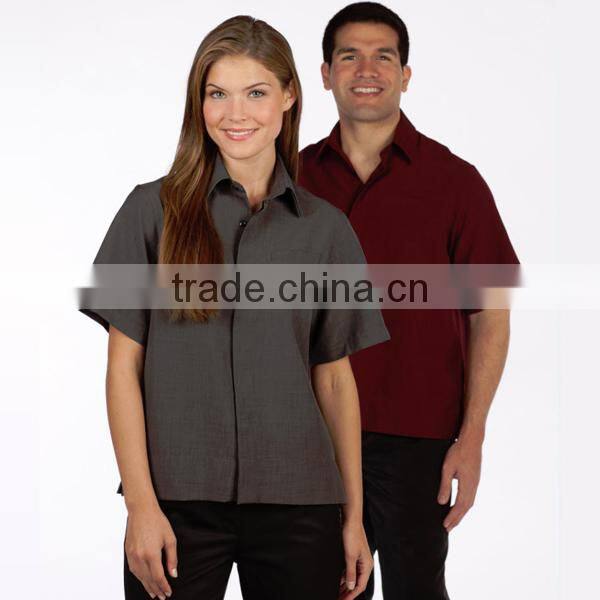 Half Sleeve Housekeeping Zip Front UniformTunic Work Shirt with Four Pockets