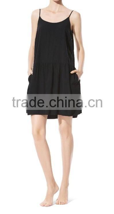 Plain Loose Spaghetti Straps New Modal Black Nightdress Women Sleepwear Pajamas