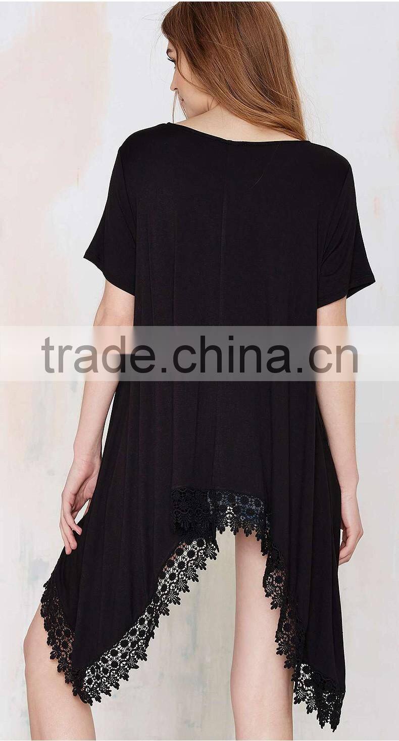 Women's swallow tail hem asymmetric middle-long t shirt