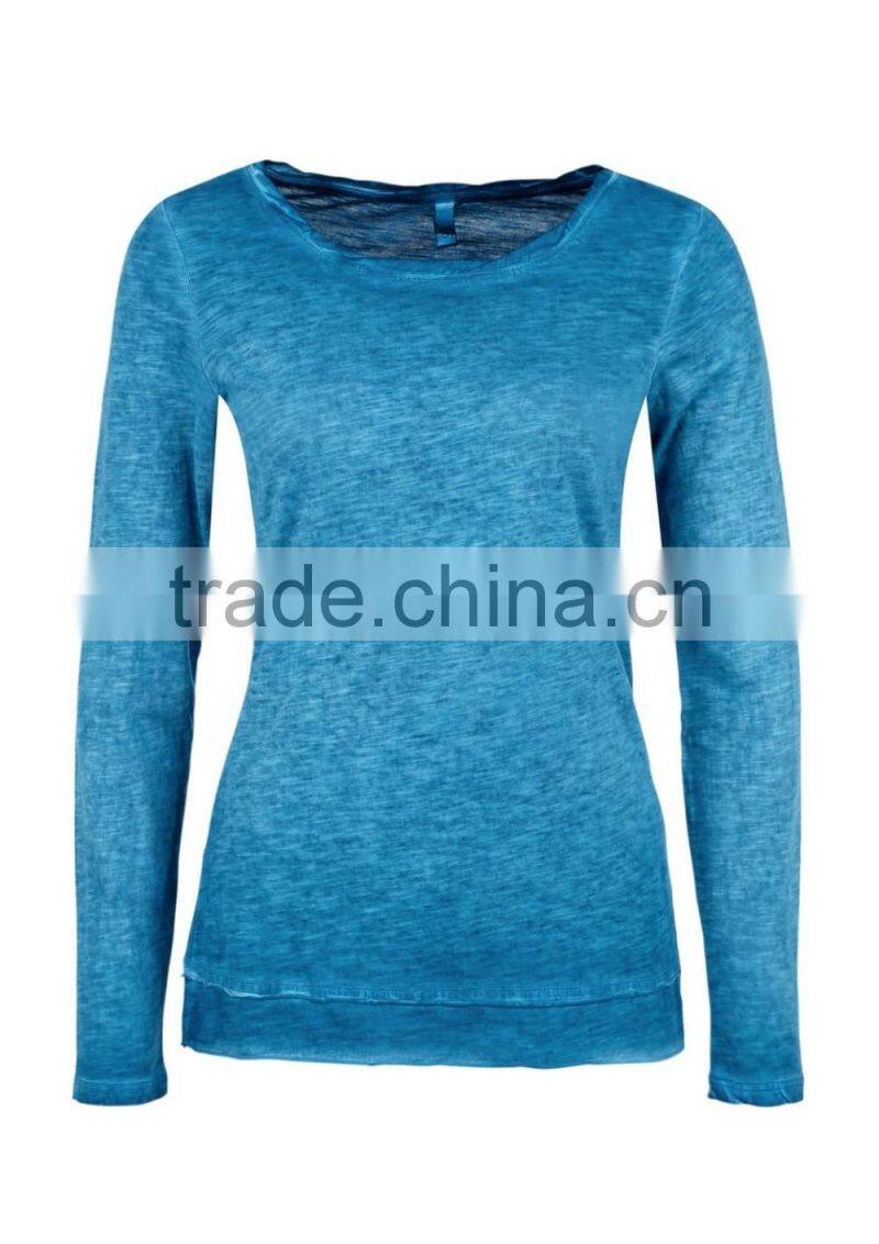 Women's long sleeve 100% cotton acid wash vintage t shirt