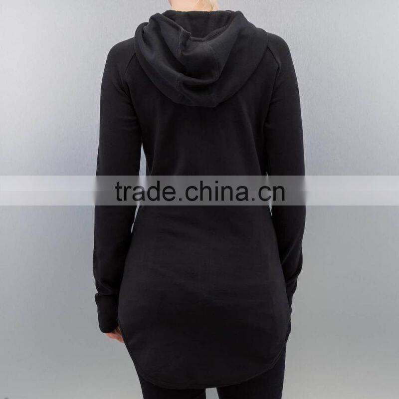 Urban Classics Zip Pockets Thin Black Cotton Curved Hem Hoodie for Ladies