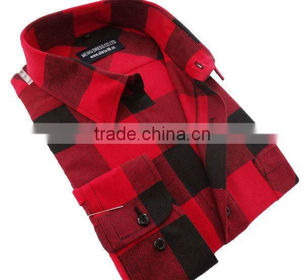 Red black check flannel shirt for men autumn winter warm mens dress shirt