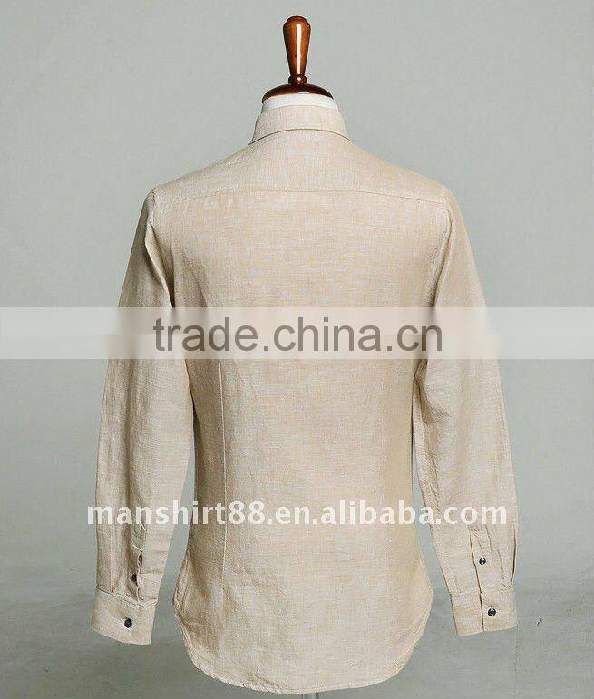 mens linen slim fit beige long sleeve dress shirt