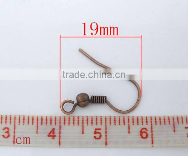 100 Pairs Copper Tone Ear Wire Hook With Spring and Ball 18*19mm