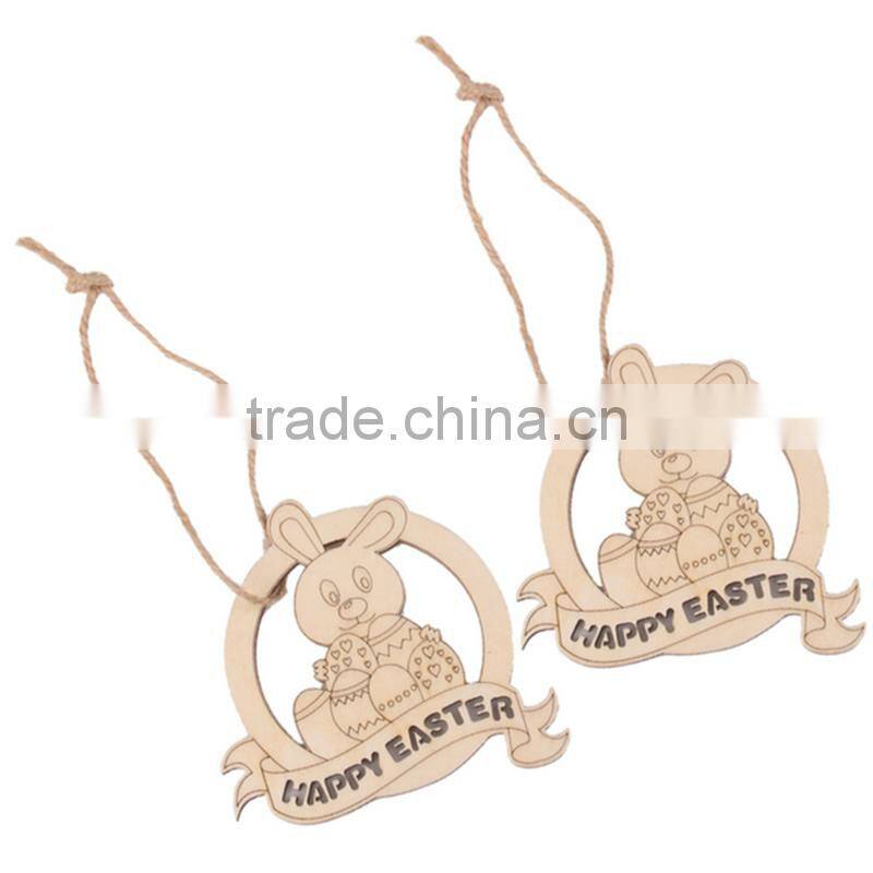 New Arrival Wood Cut Happy Easter Rabbit Wooden Tag Embellishment with String