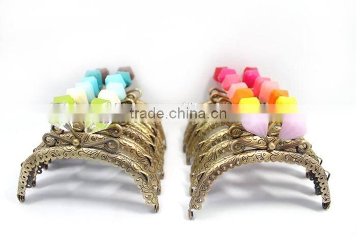 12.5cm 5 inch Bronze Round Candy Diamond Kiss Lock Metal Handbag Frame
