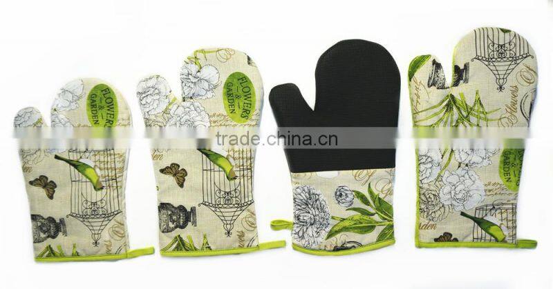 Eco-friendly Garden Style Cotton Twill Neoprene Green Oven Mitt