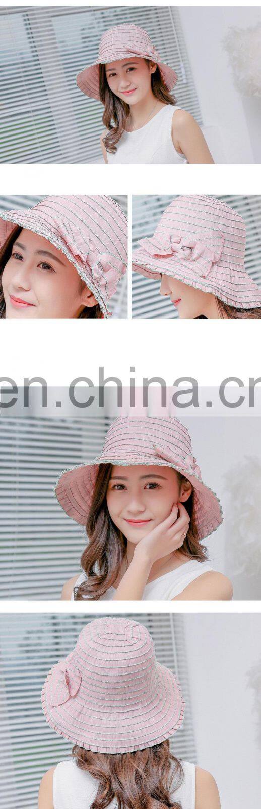 Colour Bar Bowknot Edgefold Cloth Hat Outdoor Travel Beach Hat