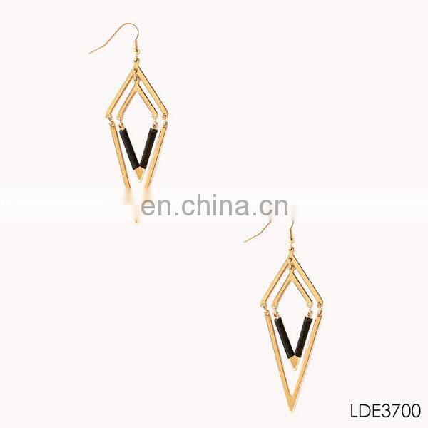 Fashion jewelry hot selling gold plated double rhombus stylish dangle earring
