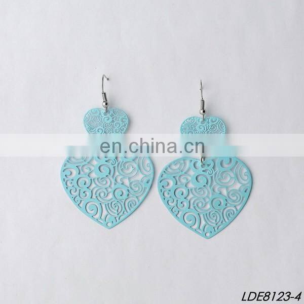 Wholesale delicate colorful hollow heart jewelry filigree two heart women drop earrings fashion forever love valentines gift