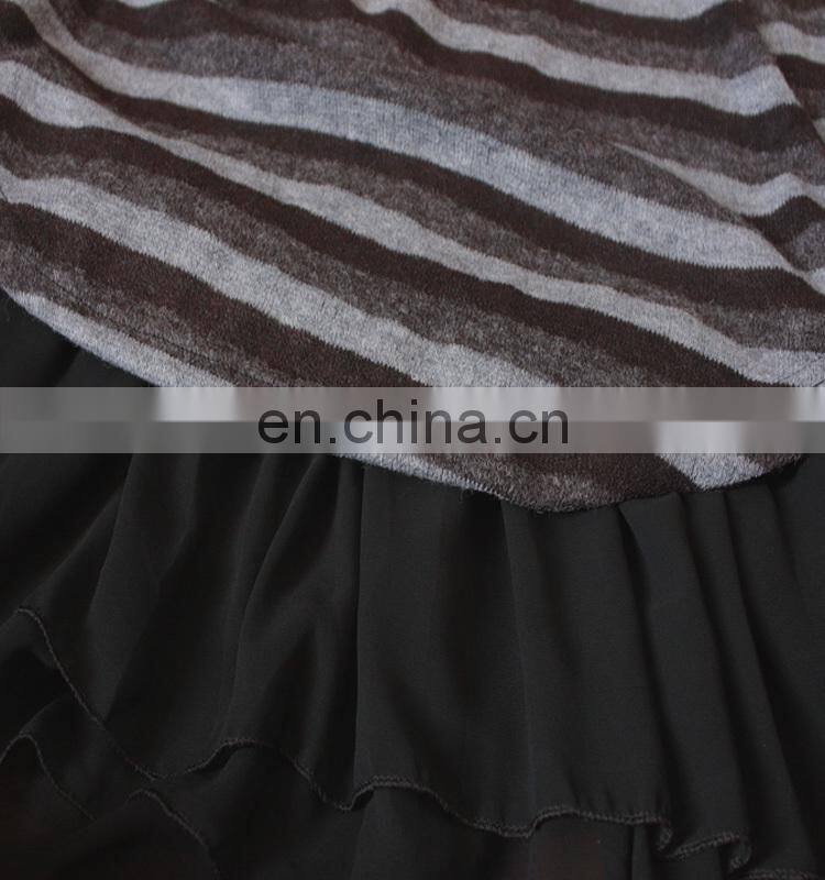 With Chiffon Lining Acrylic Striped Frill Hem Casual Wear Tunic For Fat Women