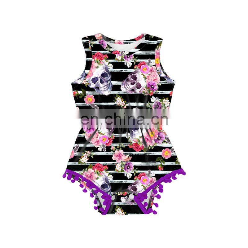 Halloween patchwork design baby romper baby girl romper for likeable newborn super quality pom pom body suit