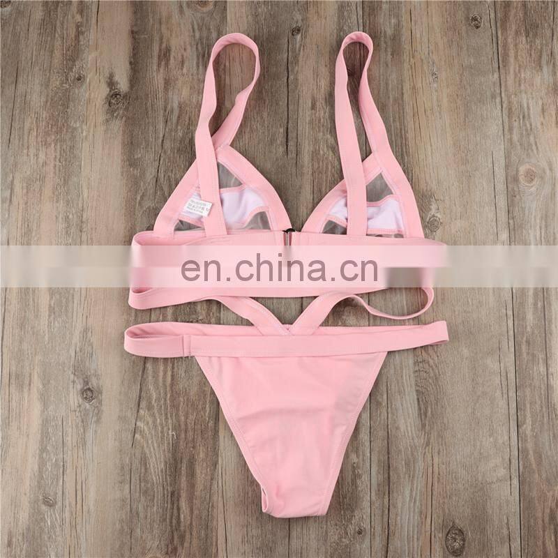 2PCS Sexy Transparent Mesh Stitching Bikinis Set Solid G String Swimsuit High Waist Women Micro Swimsuit Beach Mermaid