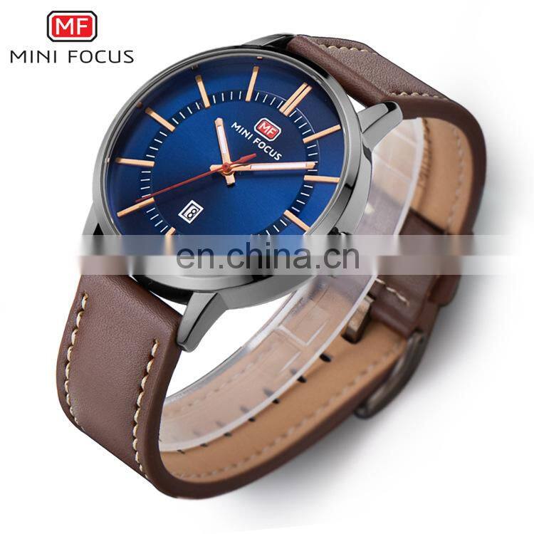MINI FOCUS MF0033G Top Brand Men's Quartz Sport Wristwatch Date Clock Male Luxury Gold Leather Strap Military Watches