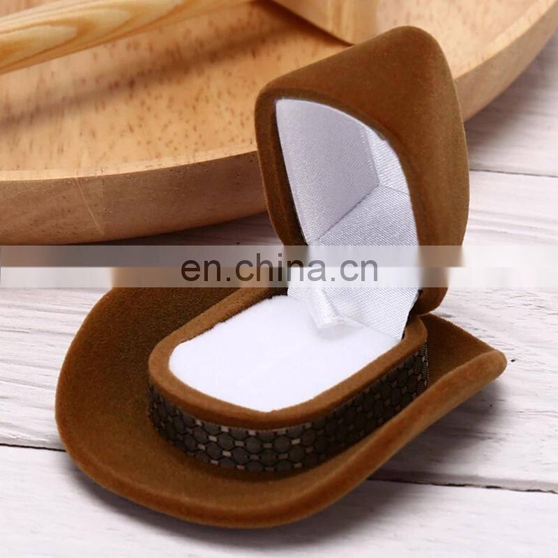 Creative Cowboy Hat Shape Rings Box Velvet Jewelry Display Box Storage Case Jewelry Packaging Display New