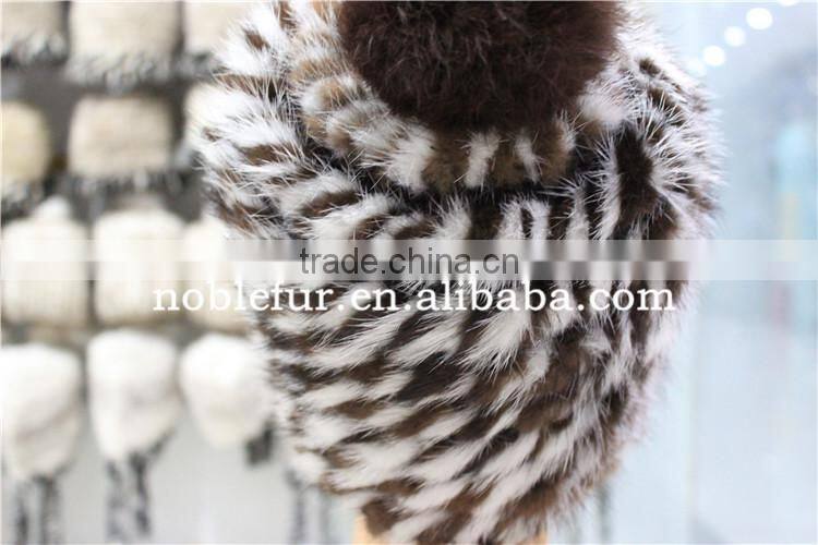 high quality fancy mink fur and fox fur ball/pretty knitted headwear with pompom
