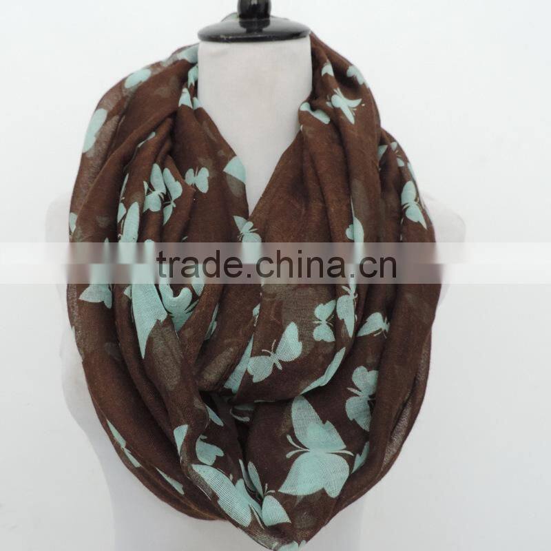 Wholesale Hot Hit New Pattern Butterfly Printing Polyester Cotton Infinity Scarf