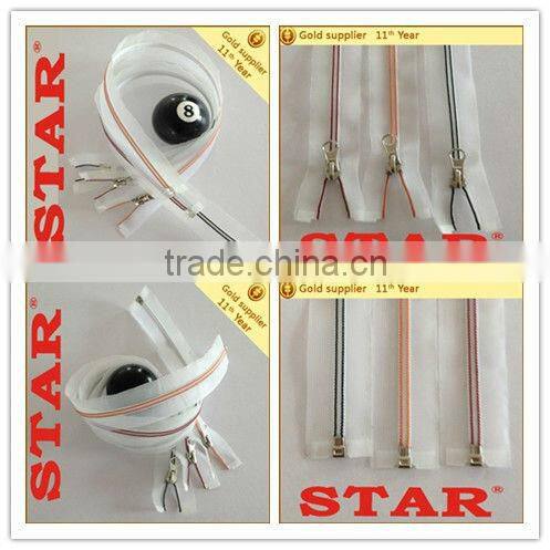 Nylon zipper with transparent tape multi-color teeth auto-lock slider for bag for wholesale
