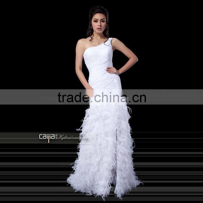 Vintage Simple Grace One Shoulder Charming Bottom Feather Dress