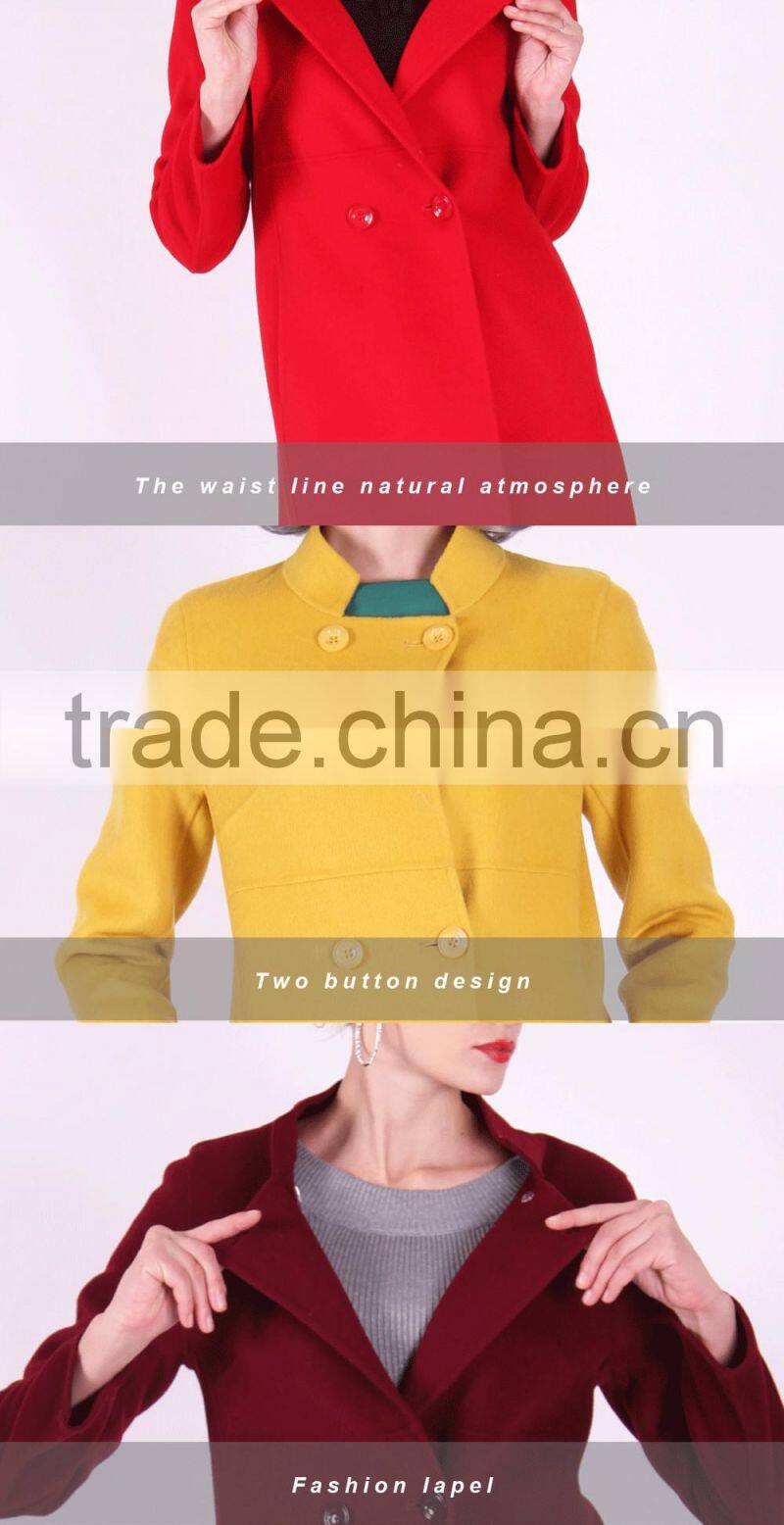 Spring Fashion Lapel Women Medium Length Slim Fit Wool Coat