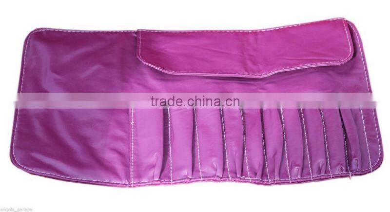 Purple/maroon makeup bag brush pouch soft pu leather for 10 piece set holder