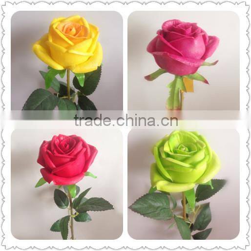 2016 real touch single stem home decoration handmade PU rose flowers for sale