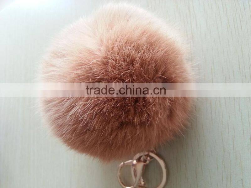 Real fluffy and soft rabbit fur pom poms keyrings