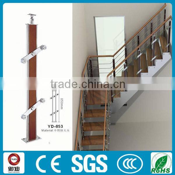 interior stair stainless steel railing with wooden post