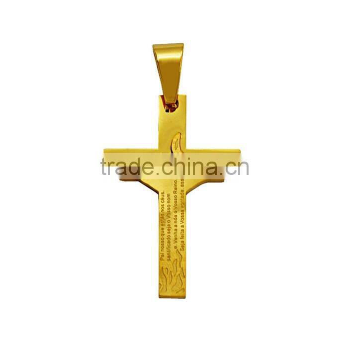 Hot sale gold filled jewelry stainless steel fire scriptures cross necklace pendant