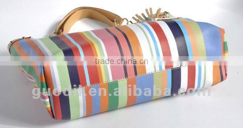 Summer hot! Multi stripe PU tote bags fashion ladies handbags 2012