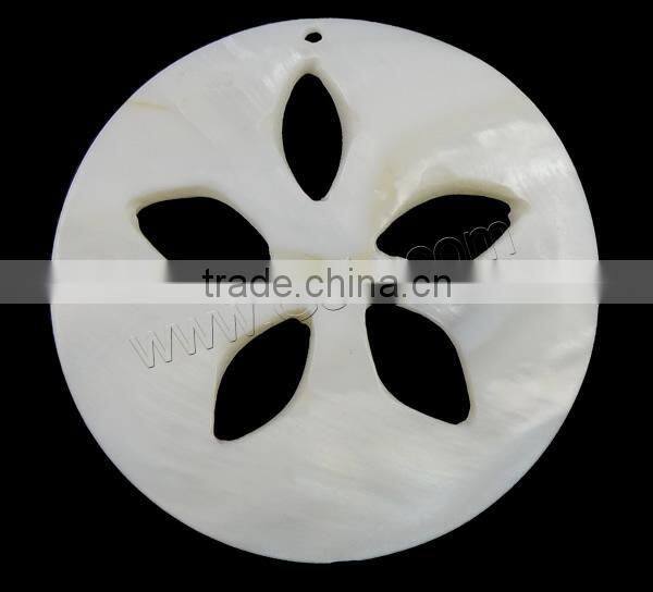 White Flat Round Natural Freshwater Shell Pendants