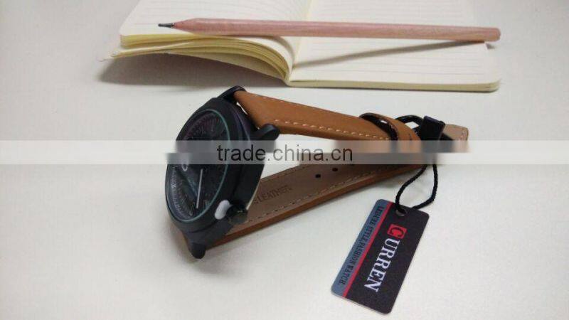 2015 waterproof Sport style Man original Curren watches Luxury Band Leather Strap quartz Clock 43mm Dial Vintage