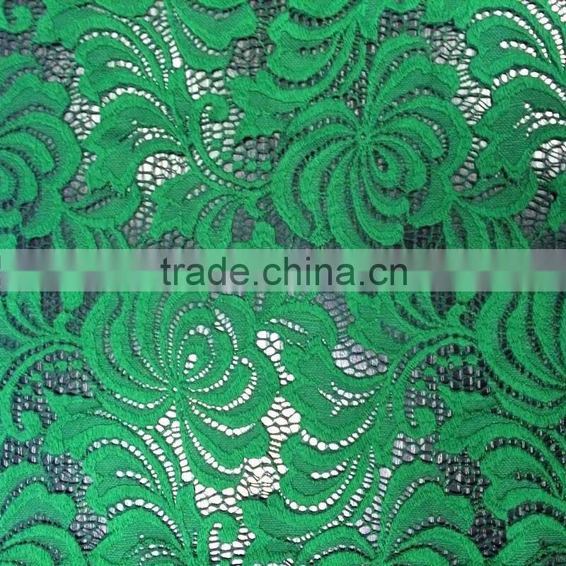Spandex/Nylon Material and Green Color Elastic Lace Fabric