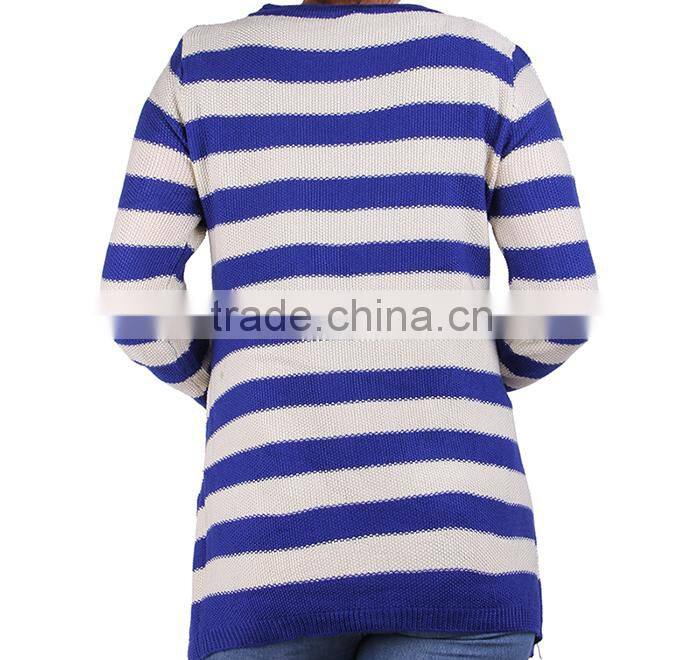 2015 fashion batwing sleeve stripes cotton women knitwear