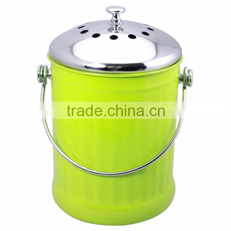 1.0 gallon colorful painting kitchen metal garbage waste bin With Stainless Steel Lid