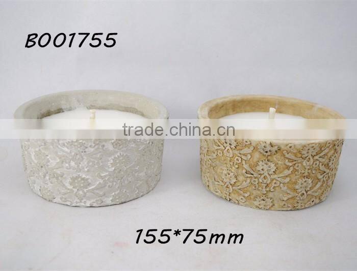 534 White unscented candle for outdoor usage stone granule in cement tank pot candles