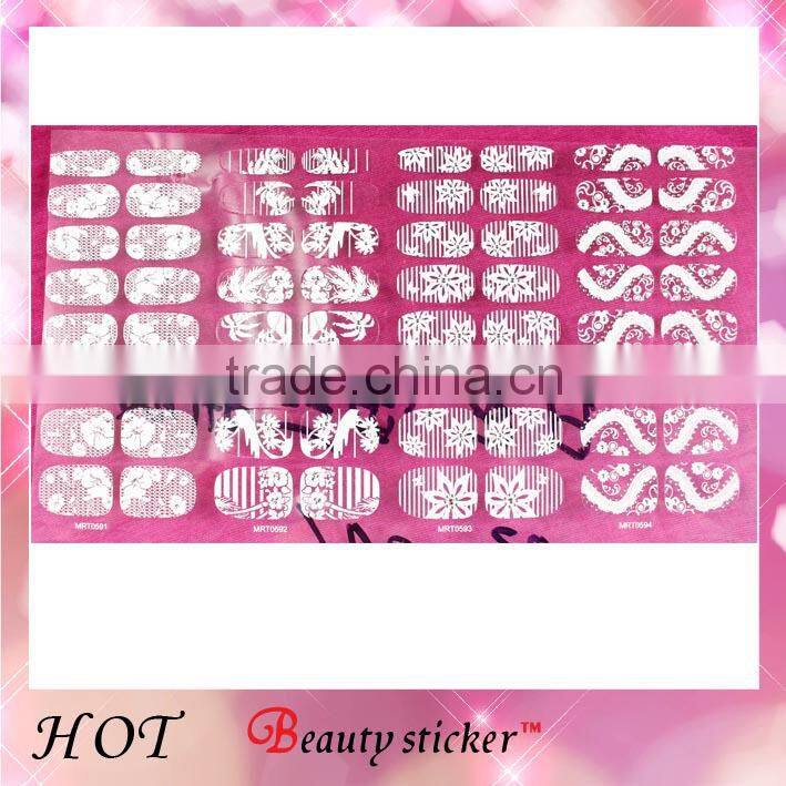 Hot Fashion Shining White Lace Nail Wraps Bling 2D Nail Wraps UV gel Nail Sticker