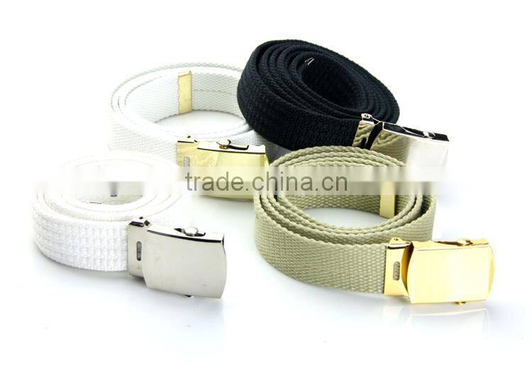 Beyond Men's 100% Cotton Canvas Military 54" Long Webbing Belt with Brass Slider Buckle