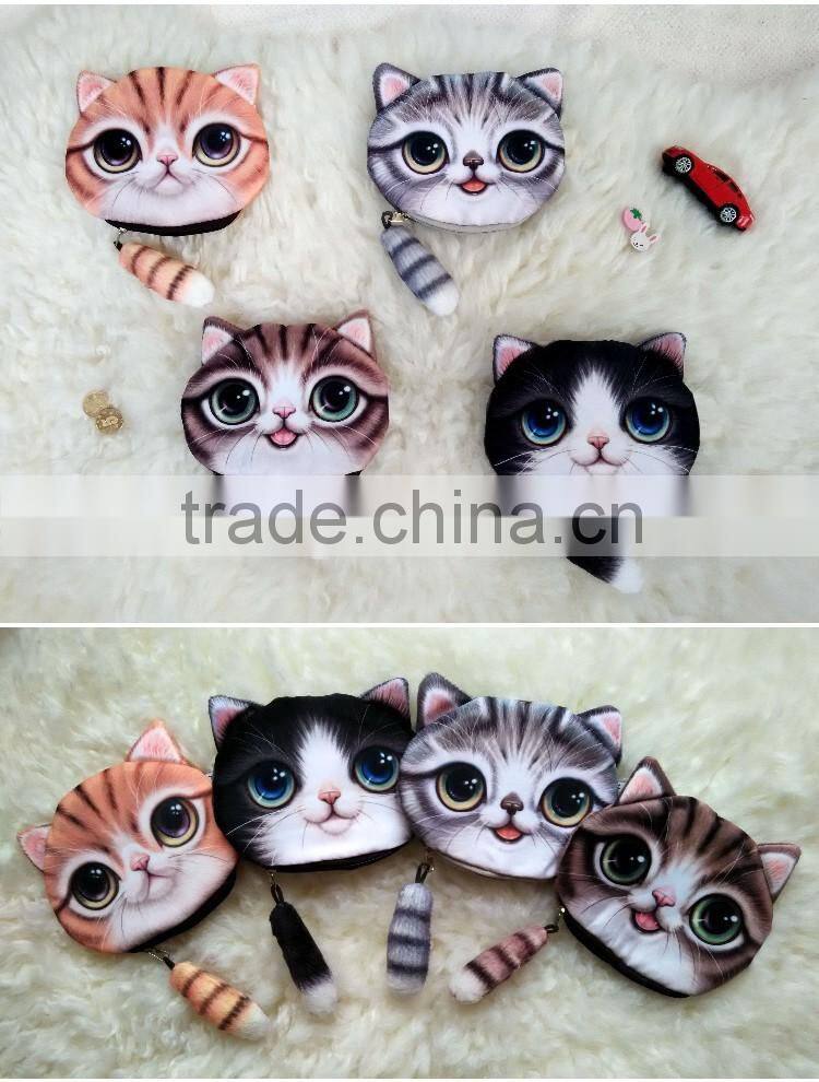 Wholesale Coin Purses 3D Printing Cute Cat Wallets Small Zipper Change Cion Purses for Girl