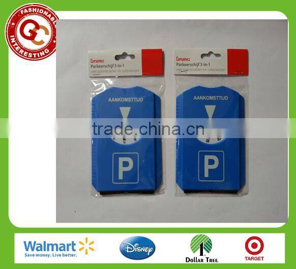 Novelty Euro PS plastic parking disc clock with ice scraper - K045