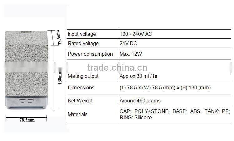 2015 wholesale elegant design stone electric aromatherapy diffuser,stone air humidifier with 1 year warranty