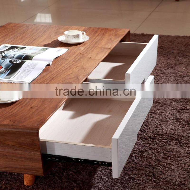 New Northern-european white high glossy combined with walnut veneered coffee table