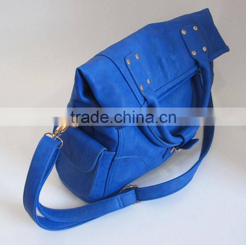 The foldable dark blue handbag trend leather handbags
